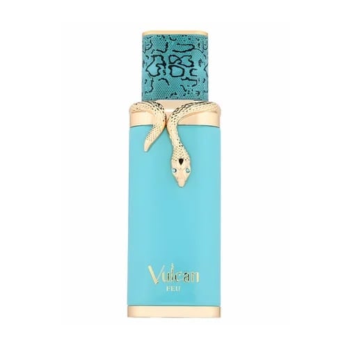 Turquoise luxury perfume bottle with ornate gold snake stopper and decorative serpent band